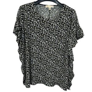Michael Kors Ruffle Knit Camo Top Blouse Shirt Size Women’s XL Black Green White